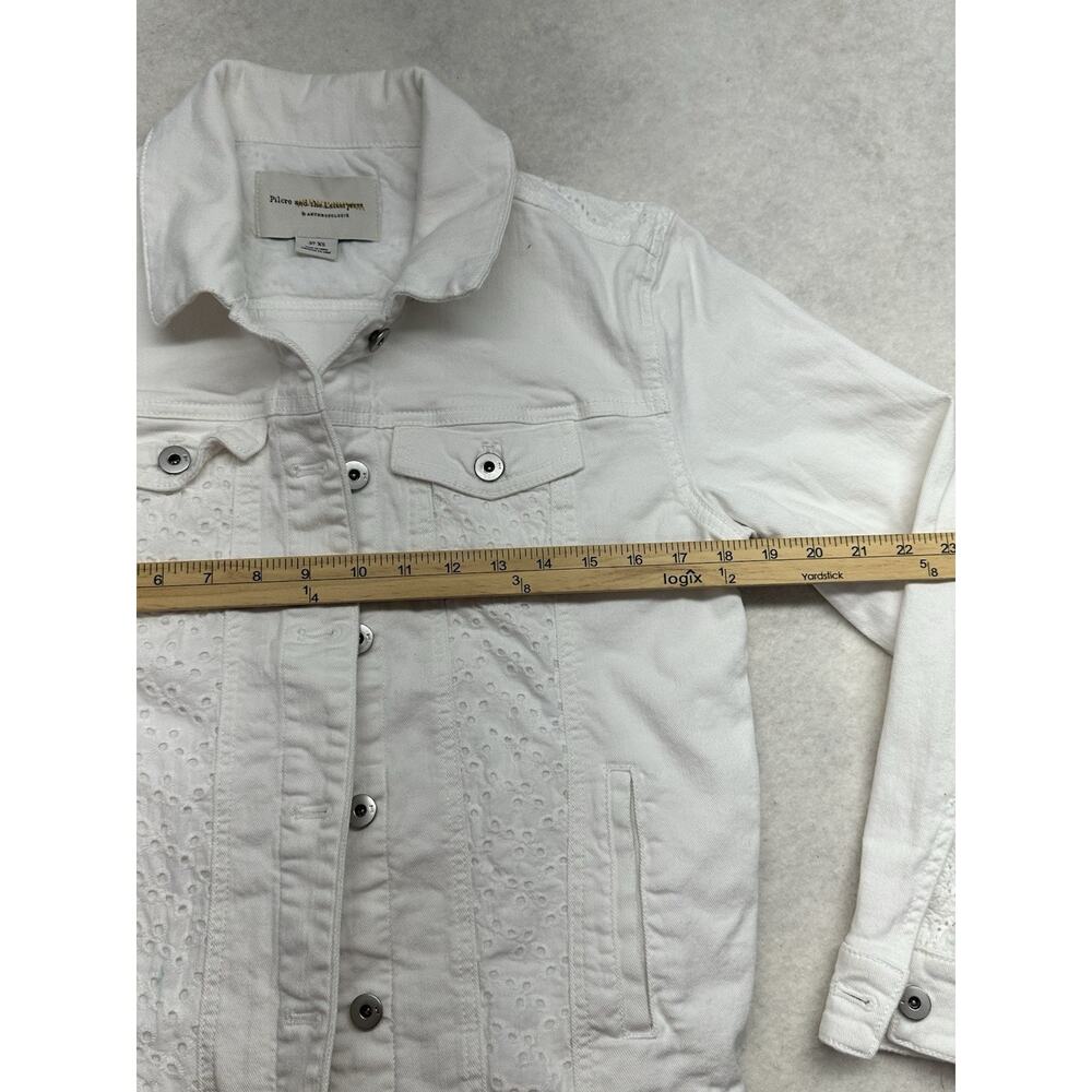 Pilcro Anthropologie White Denim Eyelet Trucker Jacket Boho Western XSmall - Picture 5 of 7